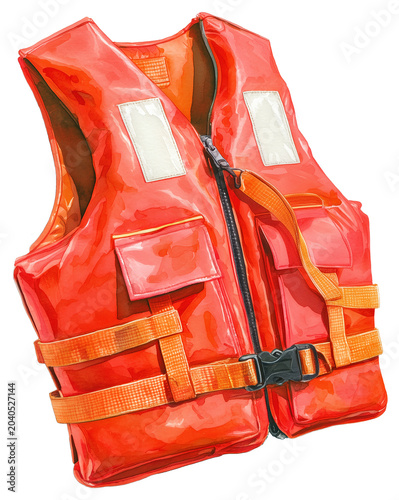Water color illustration of Life Jacket on transparent background