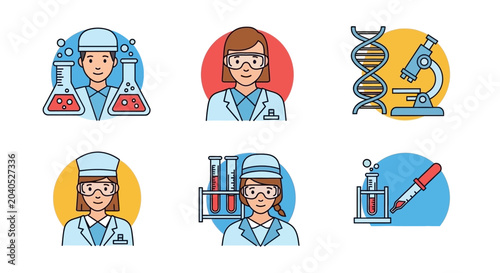 Photography Scientists in lab coats and equipment.
