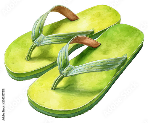 Water color illustration of flip flops on transparent background