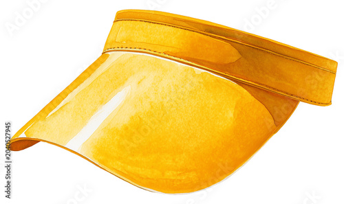 Water color illustration of yellow Sun Visor hat on transparent background