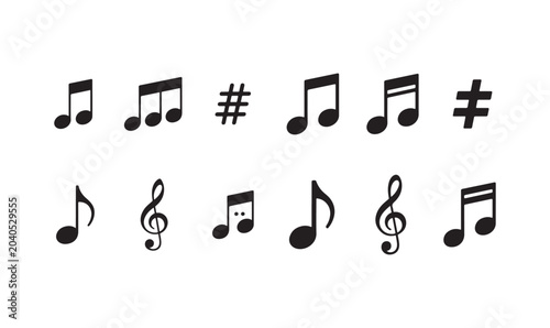 Obraz na płótnie Assorted collection of music related icons including notes treble clefs and sharp symbols set now