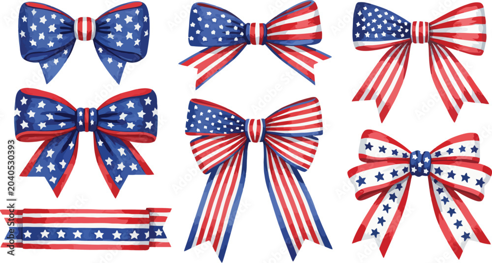 Fototapeta premium Patriotic bows in red white and blue colors for independence day decorations and accessories