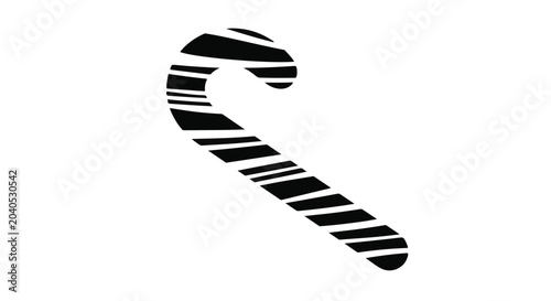 Festive candy cane with bold black and white stripes, symbolizing the holiday season