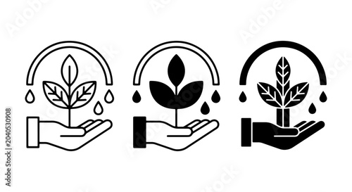 Konstfotografi Hand holding plant growth icons, set of three, representing nurturing nature, su