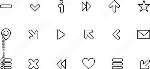 Minimal Blue Line UI Icon Set with Navigation Arrows Media Controls and Interface Symbols Vector Collection