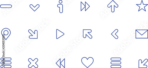 Minimal Blue Line UI Icon Set with Navigation Arrows Media Controls and Interface Symbols Vector Collection