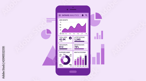 Tableau sur toile Mobile phone with infographic on screen.