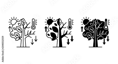 Tableau sur toile Climate Change Icons, Tree Growth and Temperature Icons, Environmental Impact Ve