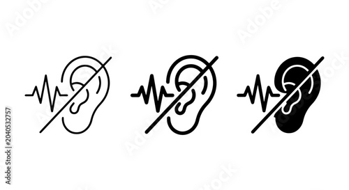 Tableau sur toile Hearing Protection Icons, Sound Wave Blocked Ear Symbol, Noise Cancellation Vect