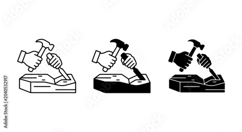 Photos Sculpting Tools: Hammer, Chisel, Stone Carving Icons, Craftsmanship, Art Creatio