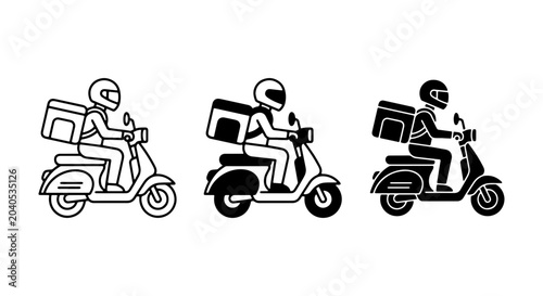 Tableau sur toile Delivery Scooter Icons Set, Food Courier Motorbike Vector Graphics, Express Serv