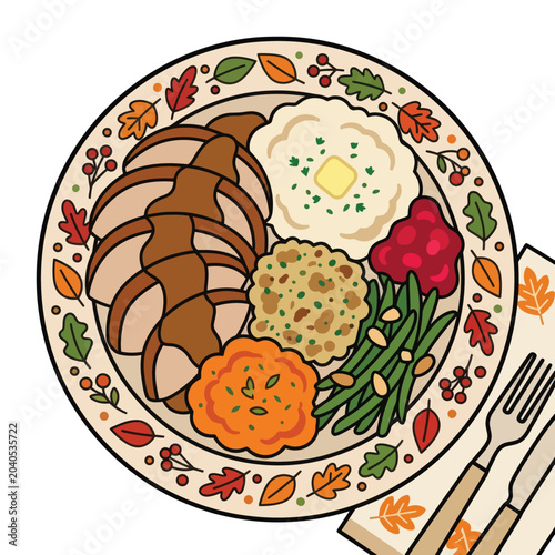 Thanksgiving Turkey Dinner Plate Food.