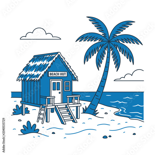 Beach Hut with Palm Tree Nearby.