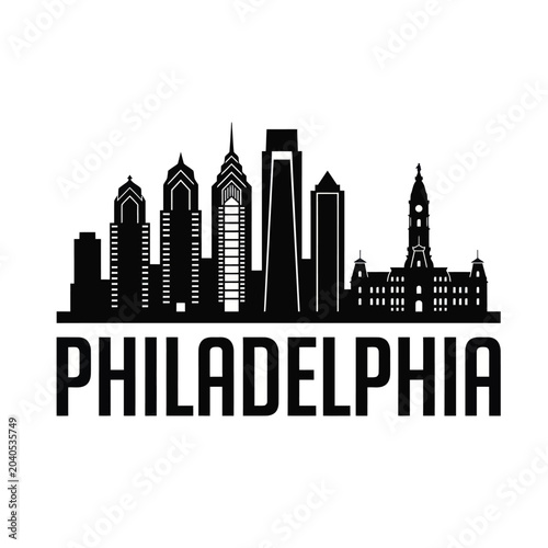 Philadelphia city skyline silhouette illustration.