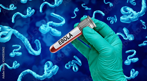 Fényképezés Ebola Health Crisis concept as a virus outbreak blood test diagnosis concept showing a contagious viral infection and deadly pathogen symbolizing epidemic spread
