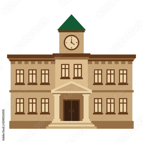 Large Tan Building With Clock Tower.