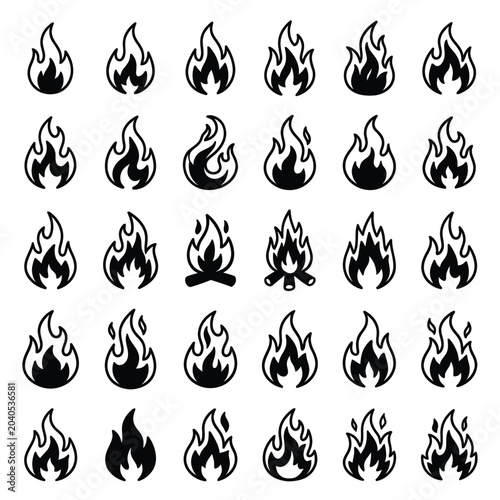 Collection of flame icons and symbols.