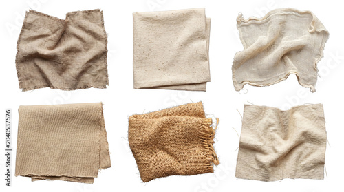 Quadro su tela Collection of rustic burlap and natural linen fabric swatches