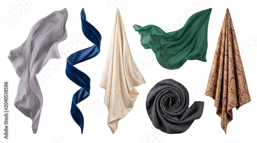 Konstfotografi Elegant flying and draped silk chiffon and velvet textiles