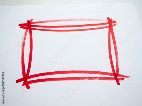 Red hand drawn frame on white background