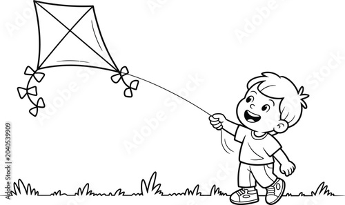 Photos Little boy playing with a kite outdoors coloring page illustration coloring outd