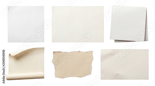 Foto White and beige blank paper cards and rolled sheets