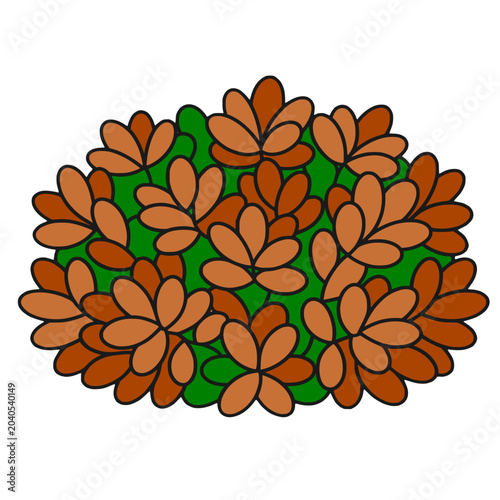 Stylized Autumn Shrub Vector Graphic with Brown Foliage and Green Base