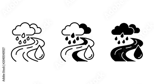 Valokuva Rainy Weather Icons, Stormy Cloud and Water Drop Vector Set, Weather Forecast Sy
