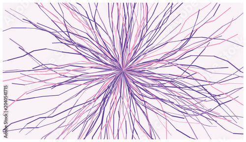 Canvas Print Abstract radial burst of organic curved lines emanating from center in shades of purple and pink on a pale lavender background