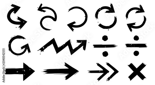 Schilderij op canvas Arrows and symbols arranged in rows on a white background