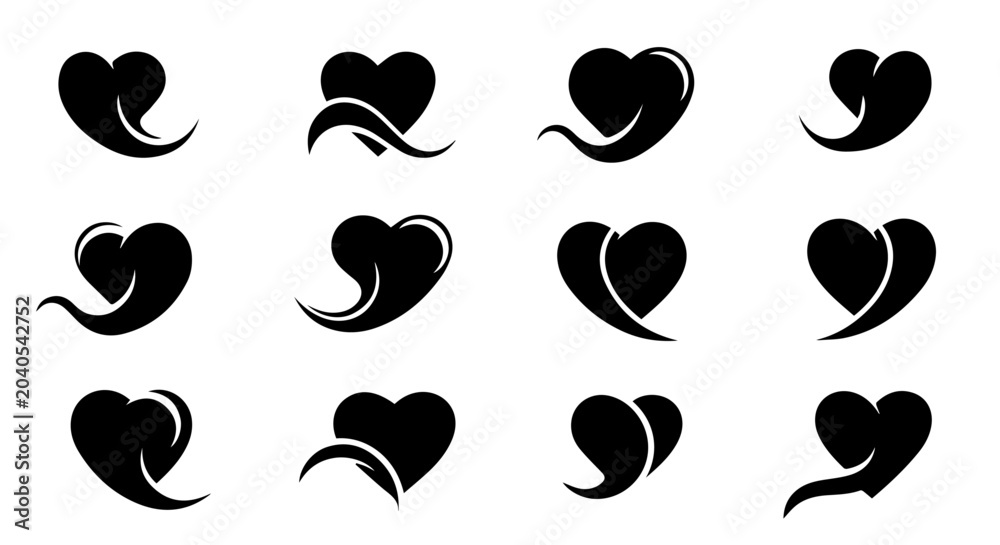 Fototapeta premium Heart symbols are illustrated in various styles on a white background