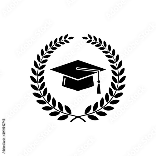 Bild auf Leinwand Graduation cap surrounded by laurel wreath symbolizes academic achievement