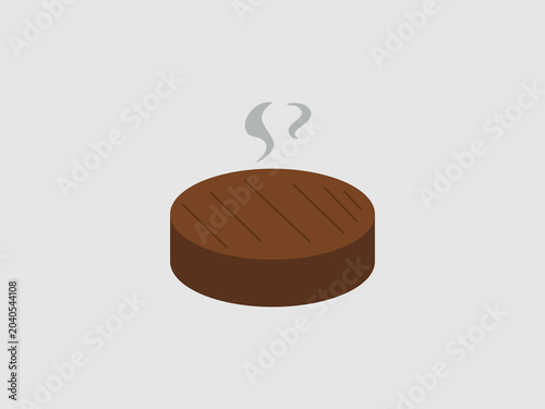 round beef steak or grilled burger patty with visible grill marks on top