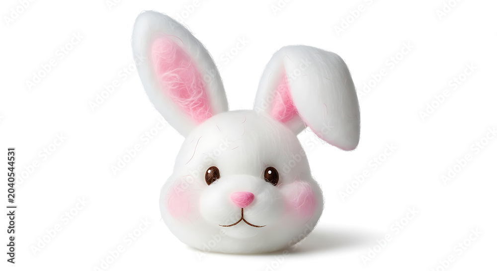 Obraz premium Fluffy white rabbit head with one folded ear, charming animal illustration for spring holidays. 