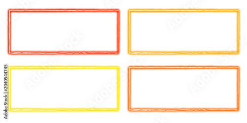 Four red and orange rectangular frames with white inner spaces and black borders isolated on a transparent background