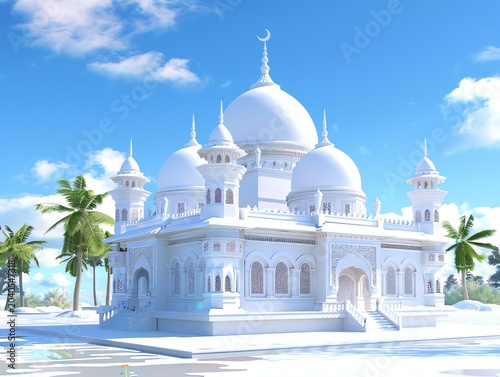 Beautiful mosque in Ramadan Kareem or Eid Al Fitr vibes. Islamic mosque architecture building concept by AI Generated
