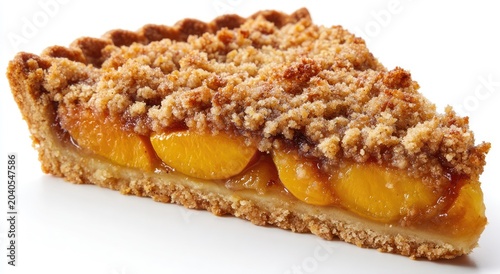 Delicious Slice of Peach Crumble Tart with Golden Crust.