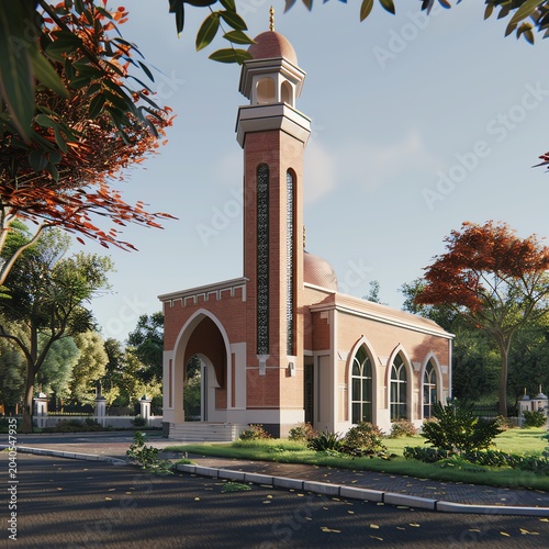 Beautiful mosque in Ramadan Kareem or Eid Al Fitr vibes. Islamic mosque architecture building concept by AI Generated

