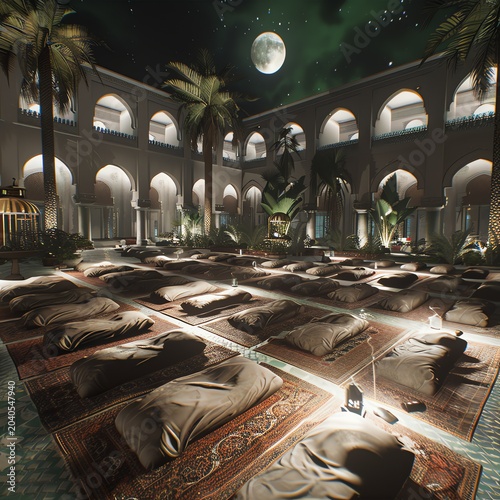 Beautiful mosque in Ramadan Kareem or Eid Al Fitr vibes. Islamic mosque architecture building concept by AI Generated

