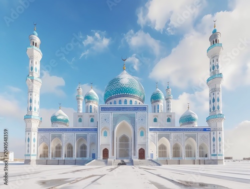 Beautiful mosque in Ramadan Kareem or Eid Al Fitr vibes. Islamic mosque architecture building concept by AI Generated
