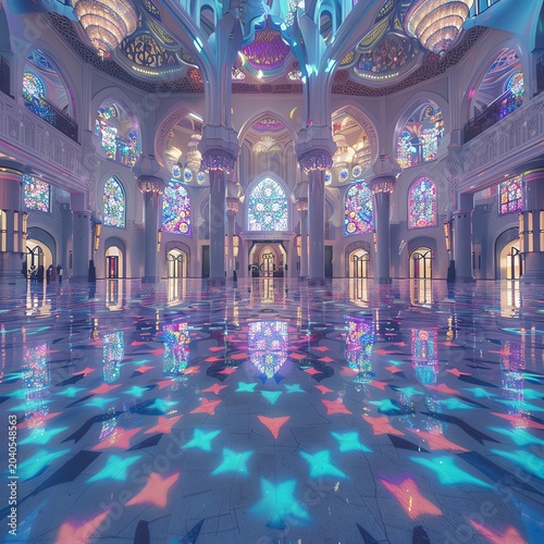 Beautiful mosque in Ramadan Kareem or Eid Al Fitr vibes. Islamic mosque architecture building concept by AI Generated
