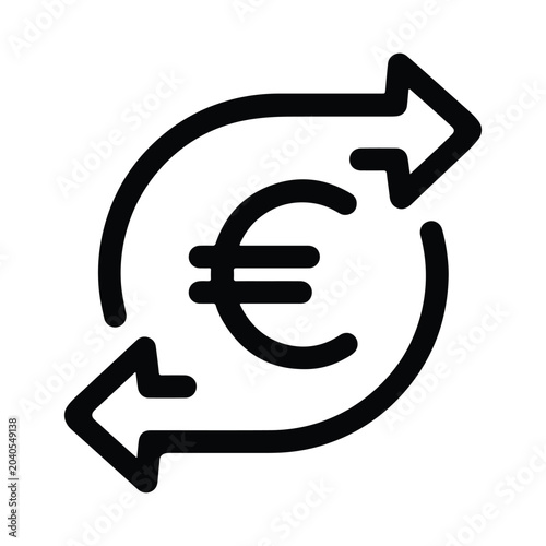 Euro currency symbol with circular arrows black line icon on white