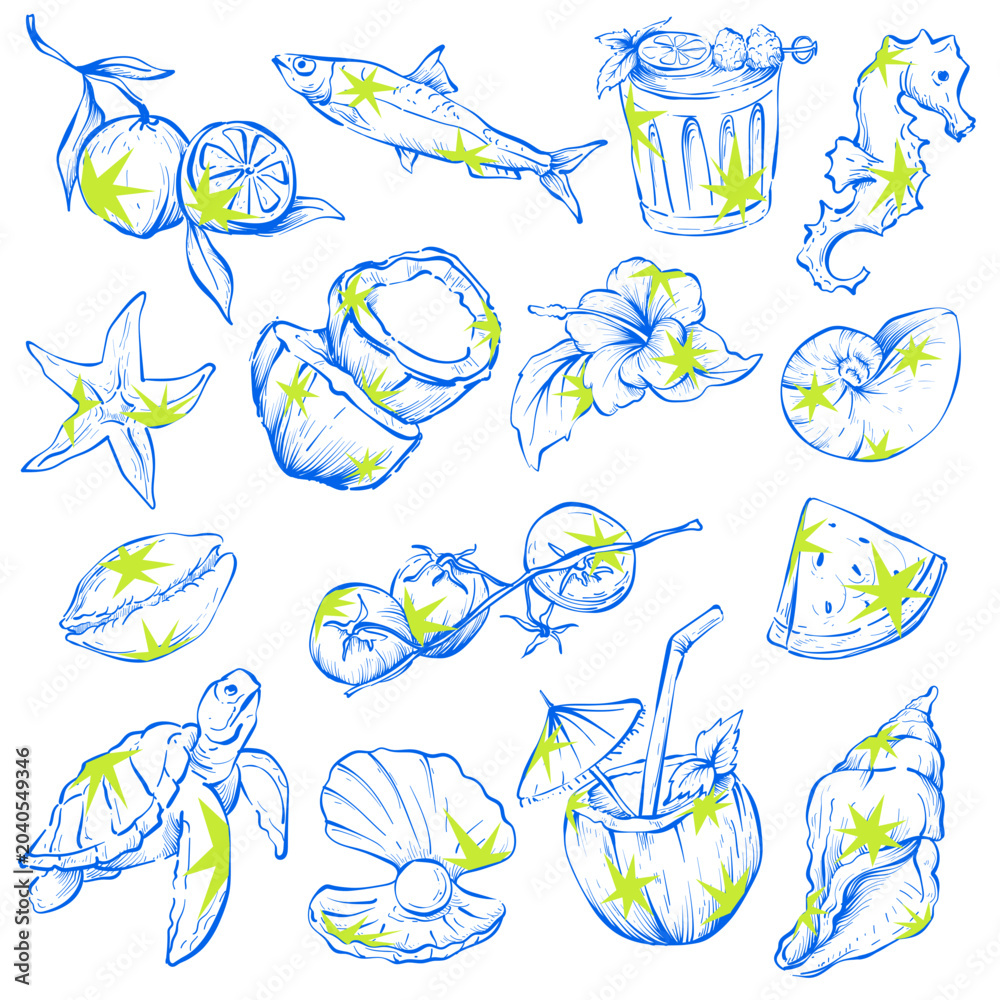Obraz premium hand drawn illustration of summer beach pattern