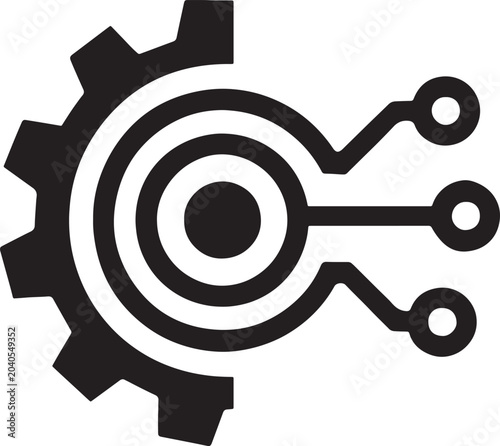 Gear circuit icon black and white vector illustration on a transparent background
