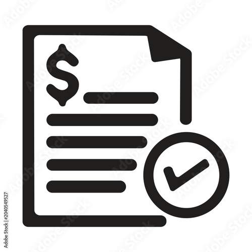 Dollar bill with checkmark icon black vector illustration on white background