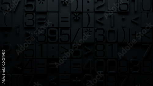 Detailed Close-Up of Embossed Mathematical Symbols and Numbers on a Dark Gradient Background for Graphic Design, Digital Art, and Educational Resources