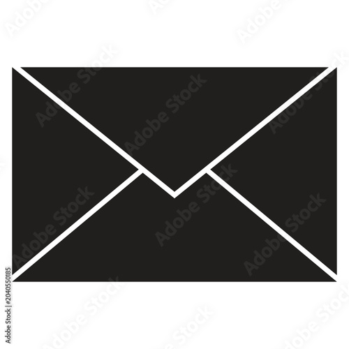 Black Envelope Icon With Flap Flat Vector Symbol On White Background