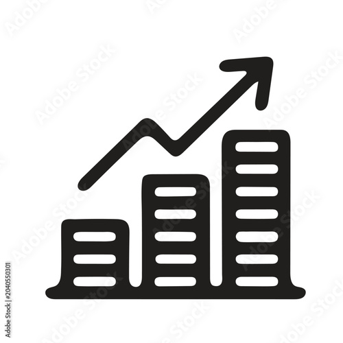 Growth Chart Icon With Rising Bars Black Silhouette Vector Graphic