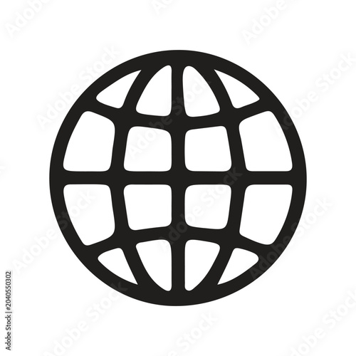 Globe Icon Black Silhouette On White Background Global Network Representation