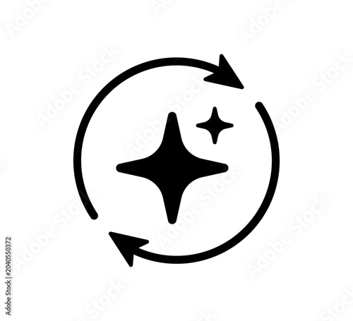 AI star refresh icon. Round regenerate arrow line icon. Digital reset artificial intelligence design infographic pictogram. Refresh generate prompt. Vector illustration isolated on white background.